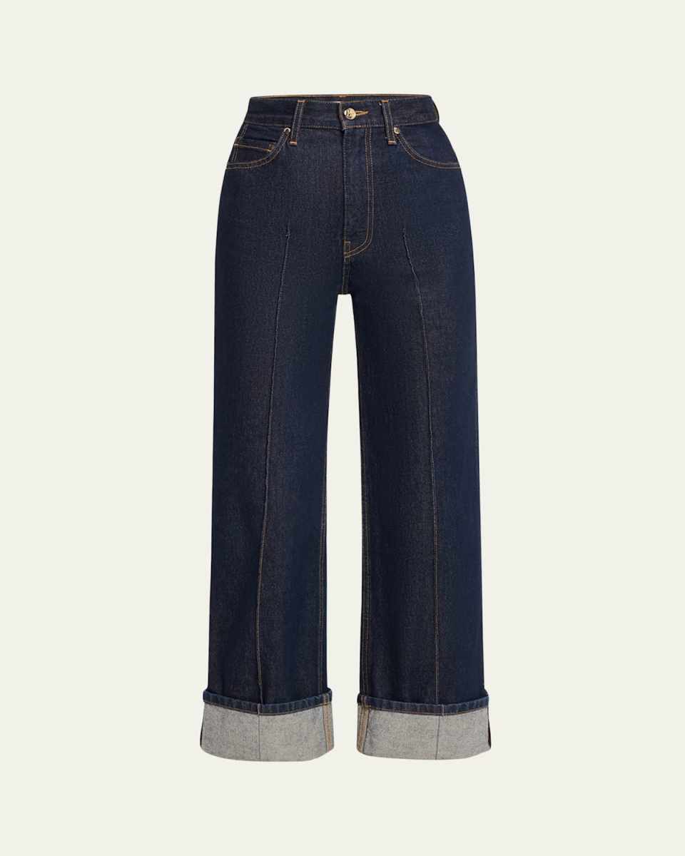 The Genevieve Topstitched Wide-Leg Denim Jeans